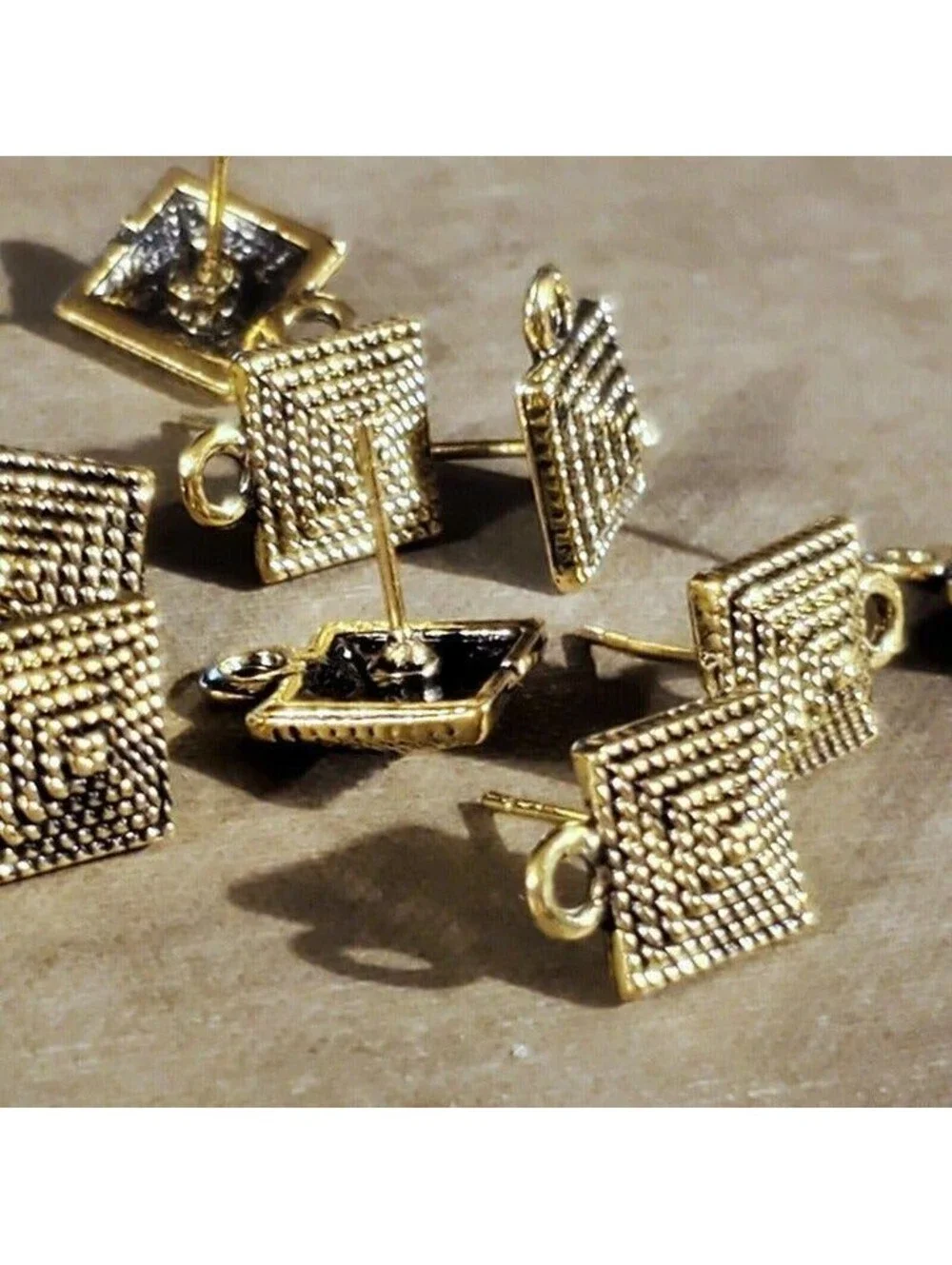 Avant Garde Antique Gold Egyptian Pyramid Dotted Earring Post Findings 2 pcs